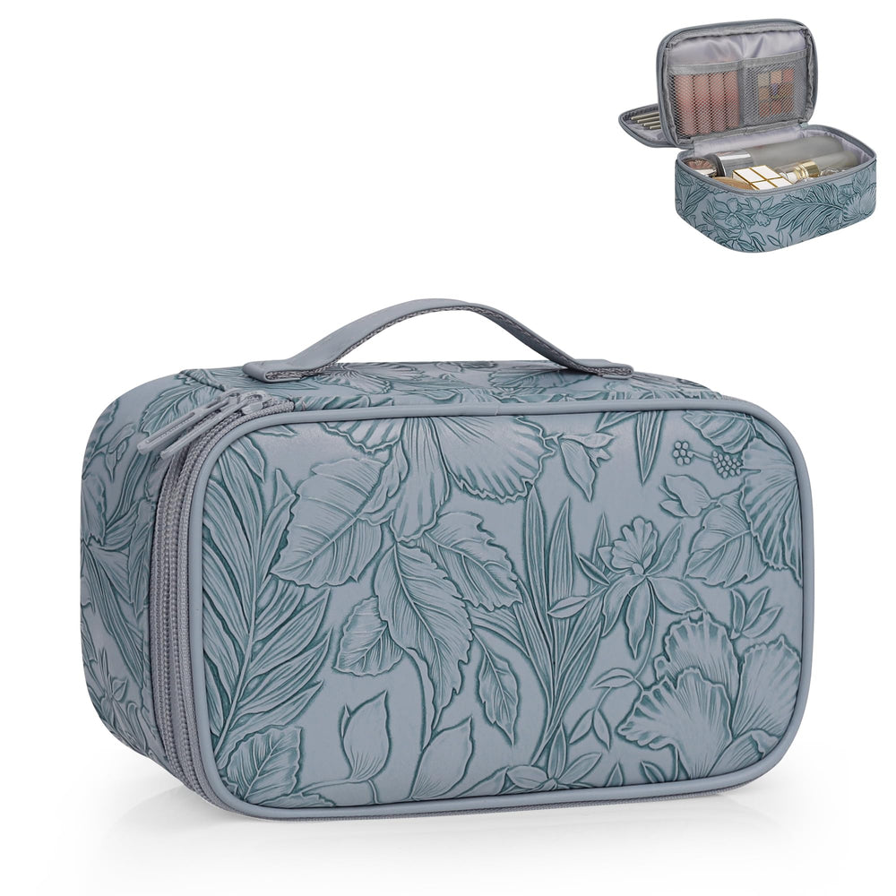 Relavel Flora Butterfly makeup bag top view, cute pink PU leather, portable storage for daily cosmetics.