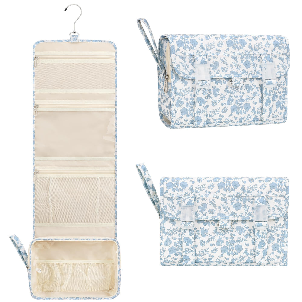 Relavel Hanging Toiletry Bag shows spacious capacity for cosmetics and travel-size bottles.