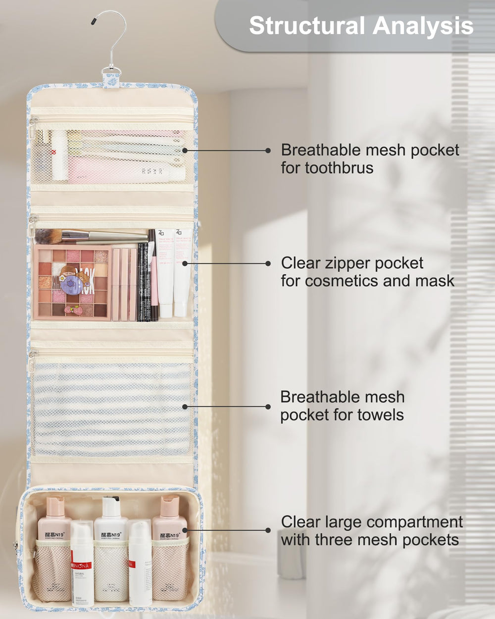 Relavel Hanging Toiletry Bag uses durable zippers and padded fabric for everyday travel.