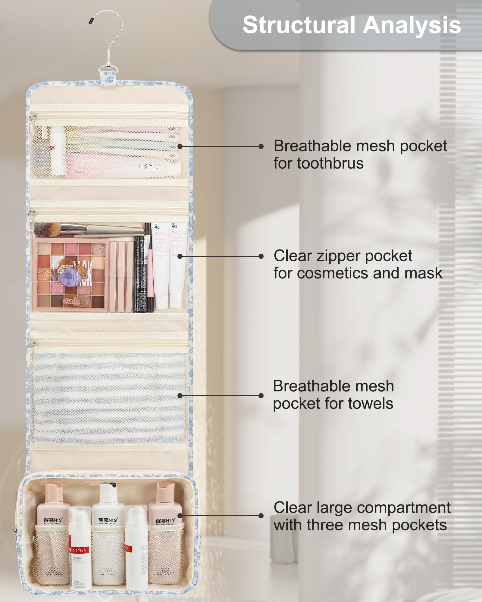 Relavel Hanging Toiletry Bag folds compactly for easy packing when traveling.