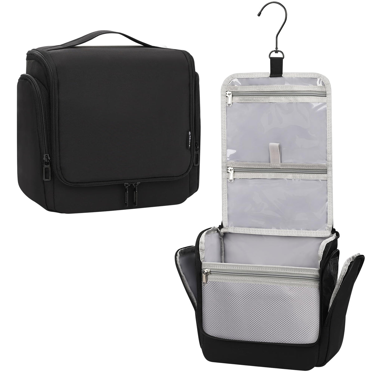 Relavel hanging toiletry bag main compartment shows organized space for cosmetics and travel essentials.