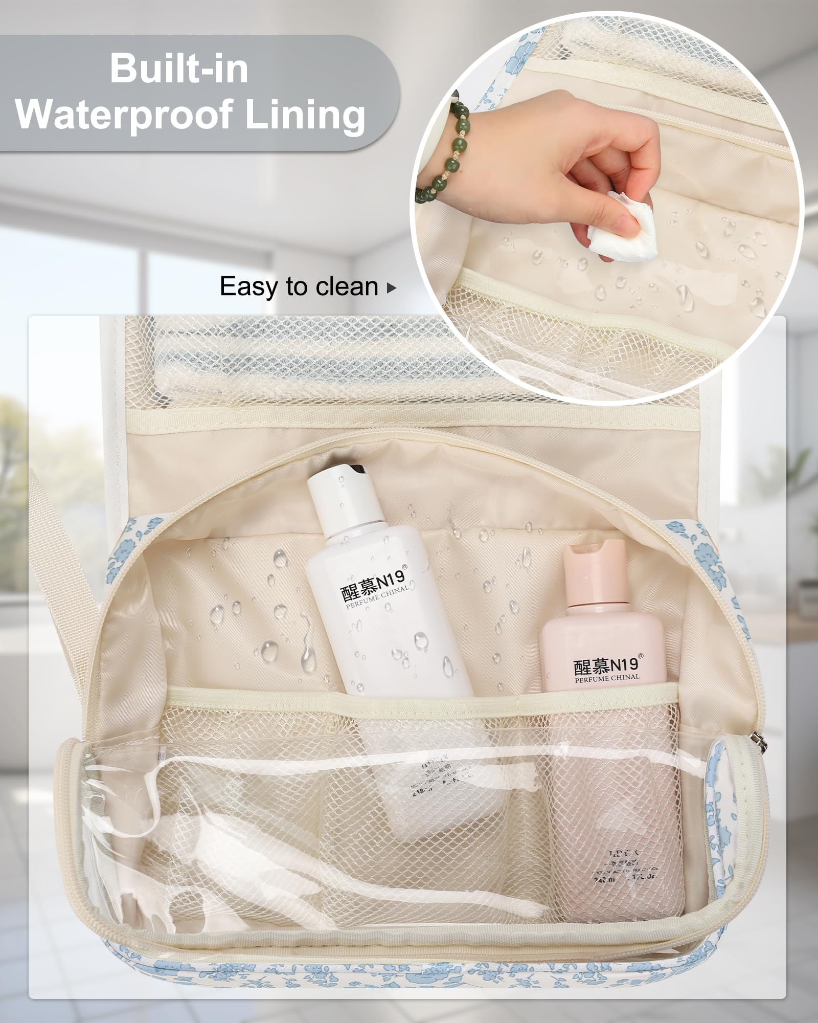 Relavel Hanging Toiletry Bag is water-resistant for protection on the go.