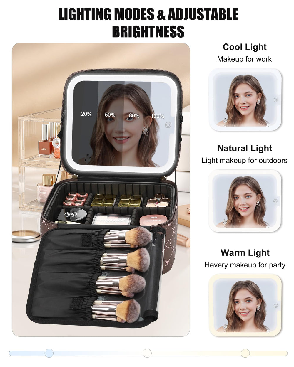 Relavel LED mirror powered by 2000mAh battery provides portable lighting.