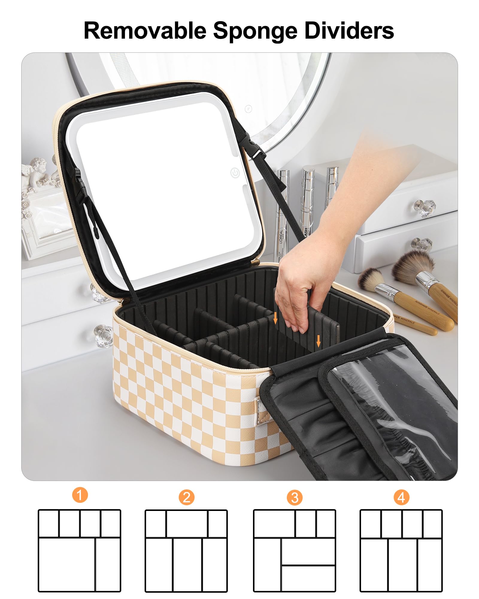 Relavel makeup artist organizer with adjustable dividers fits cosmetics and tools neatly.