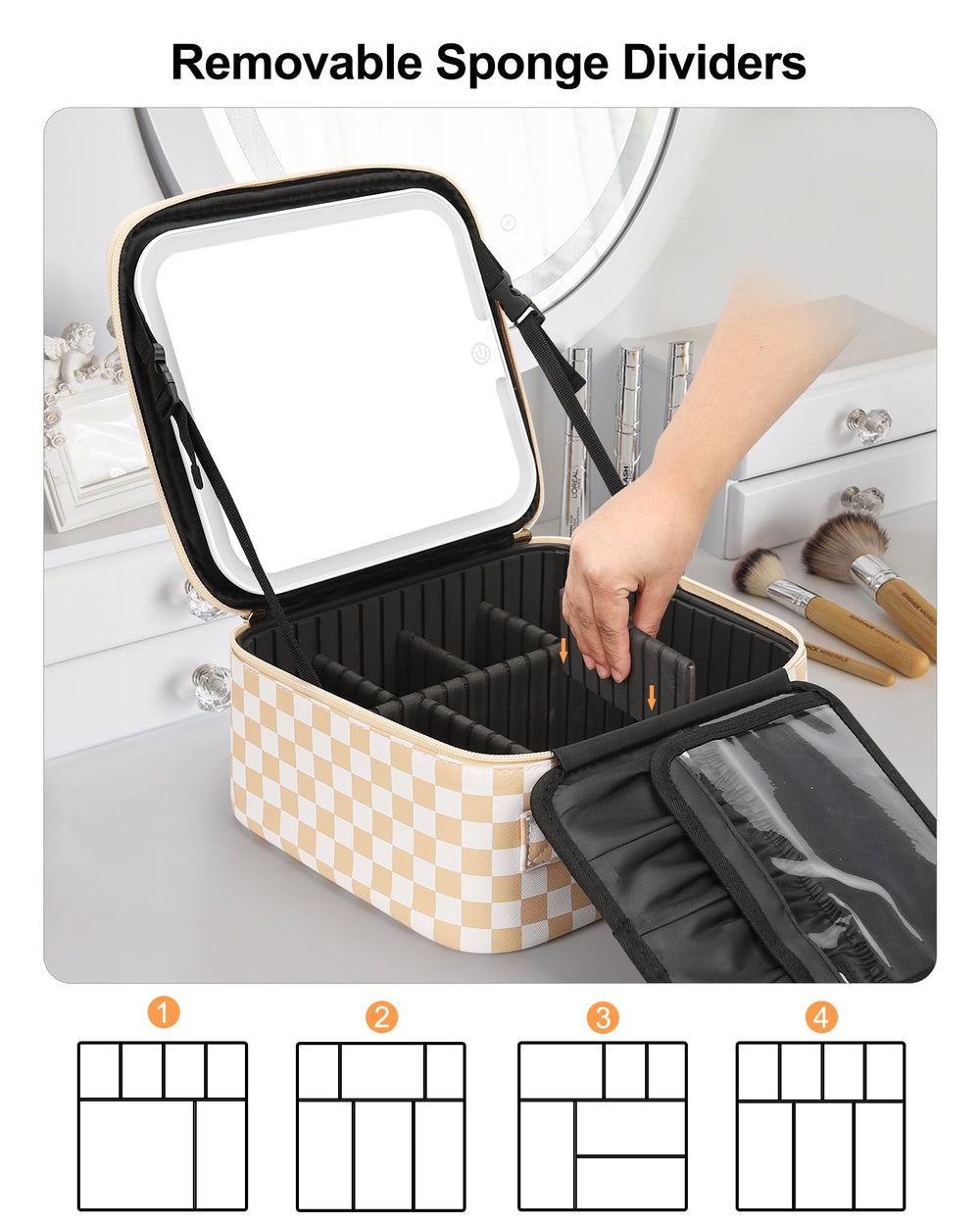 Relavel makeup artist organizer with adjustable dividers fits cosmetics and tools neatly.