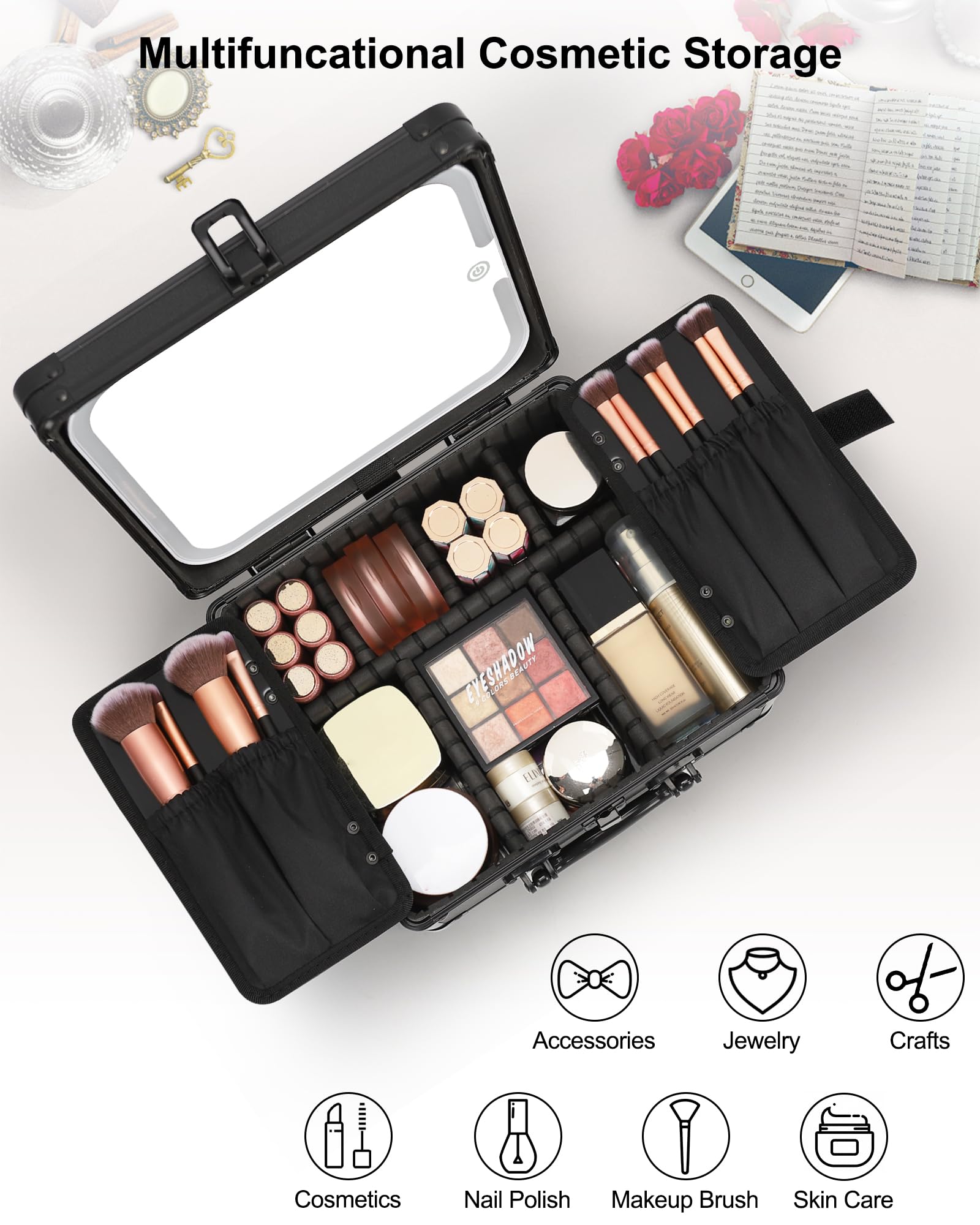 Relavel makeup bag 360° rotating mirror for flexible viewing angles