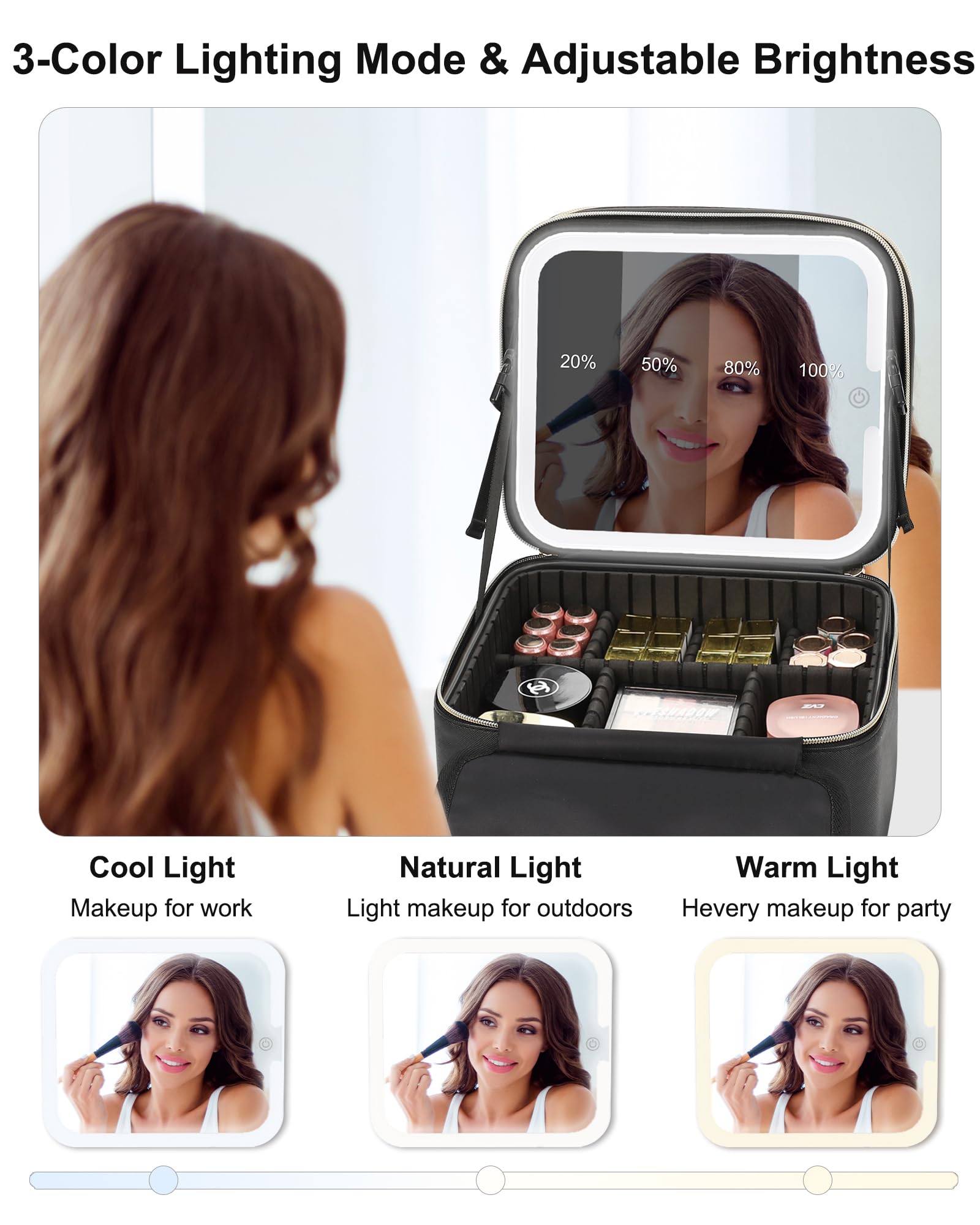 Relavel makeup bag brush compartment, clear cover keeps brushes tidy and ready.