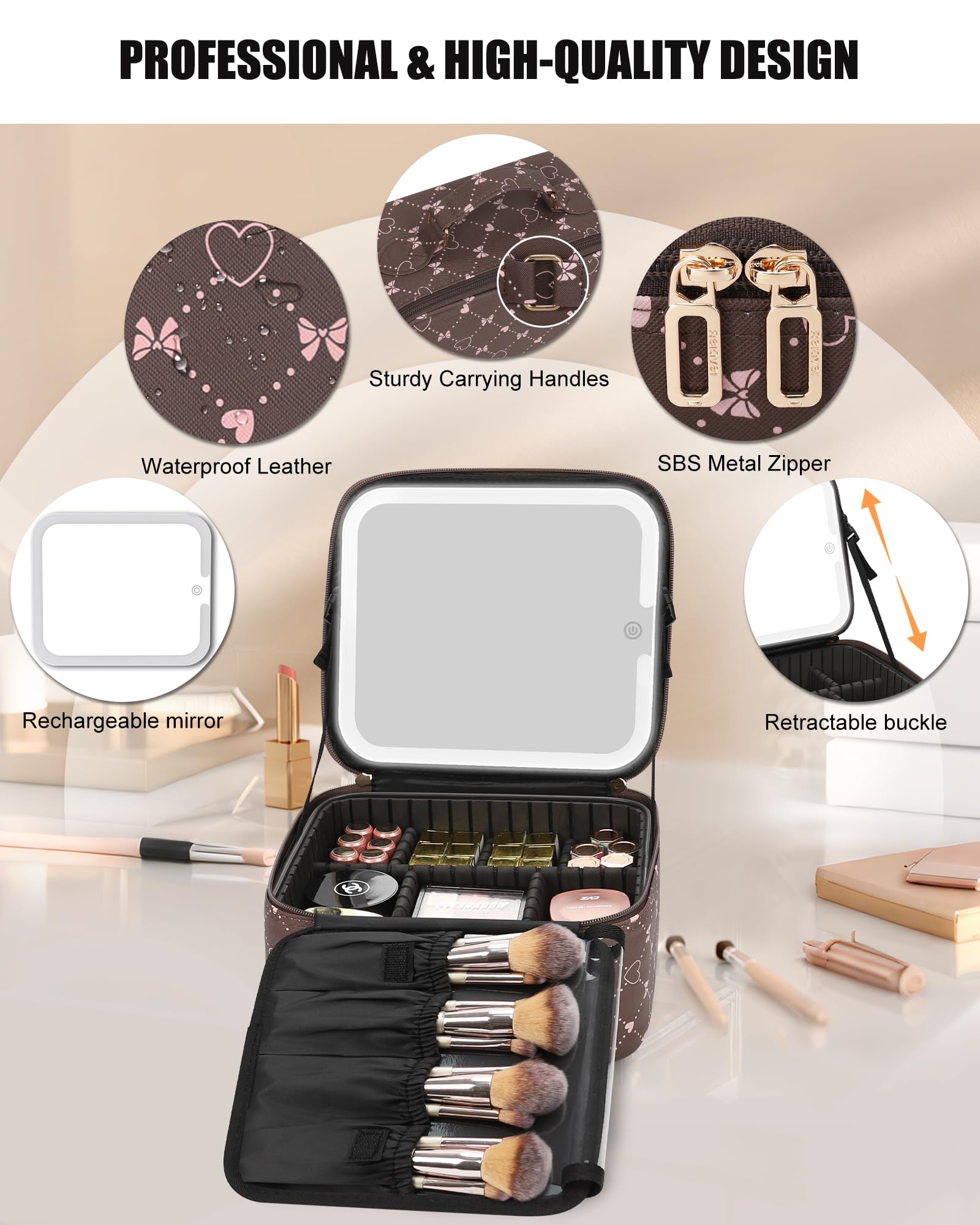 Relavel makeup bag keeps brushes upright with built-in holders.
