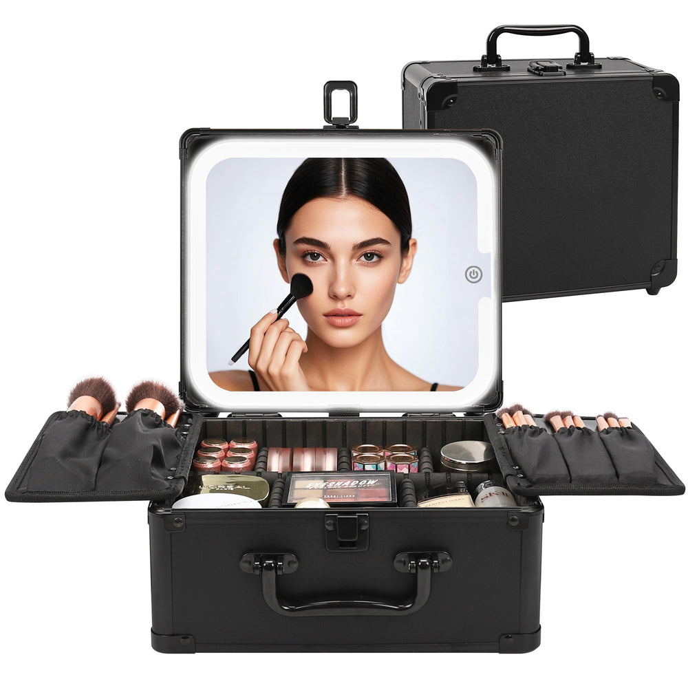 Relavel makeup bag with LED mirror closed, travel-ready and protective