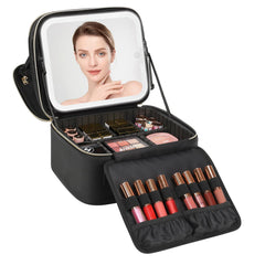 Relavel makeup bag LED mirror front view, portable lighting for precise makeup on the go.
