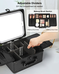 Relavel makeup bag with LED mirror open, showing accessible lighting
