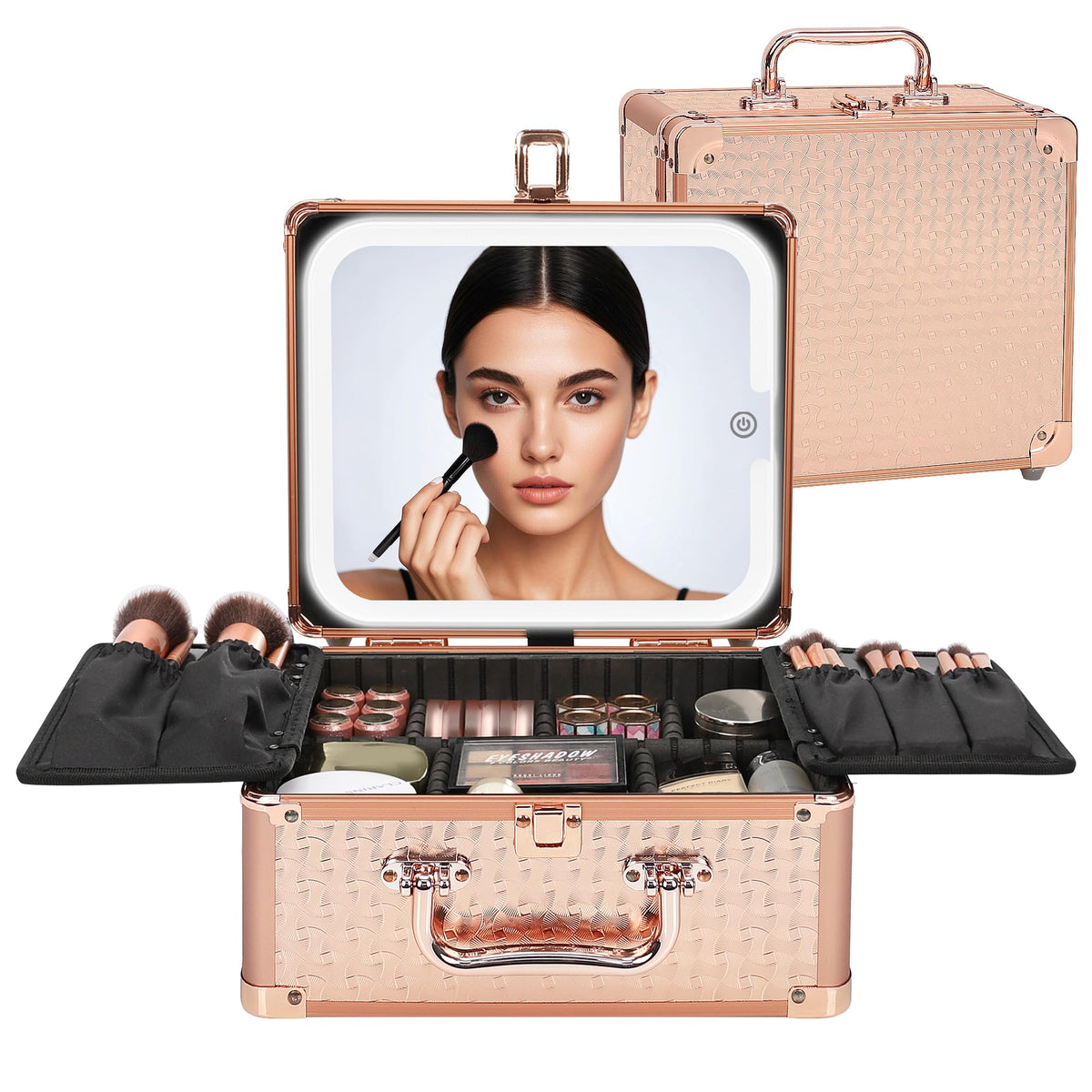 Relavel makeup bag LED mirror in rose gold for on-the-go makeup checks