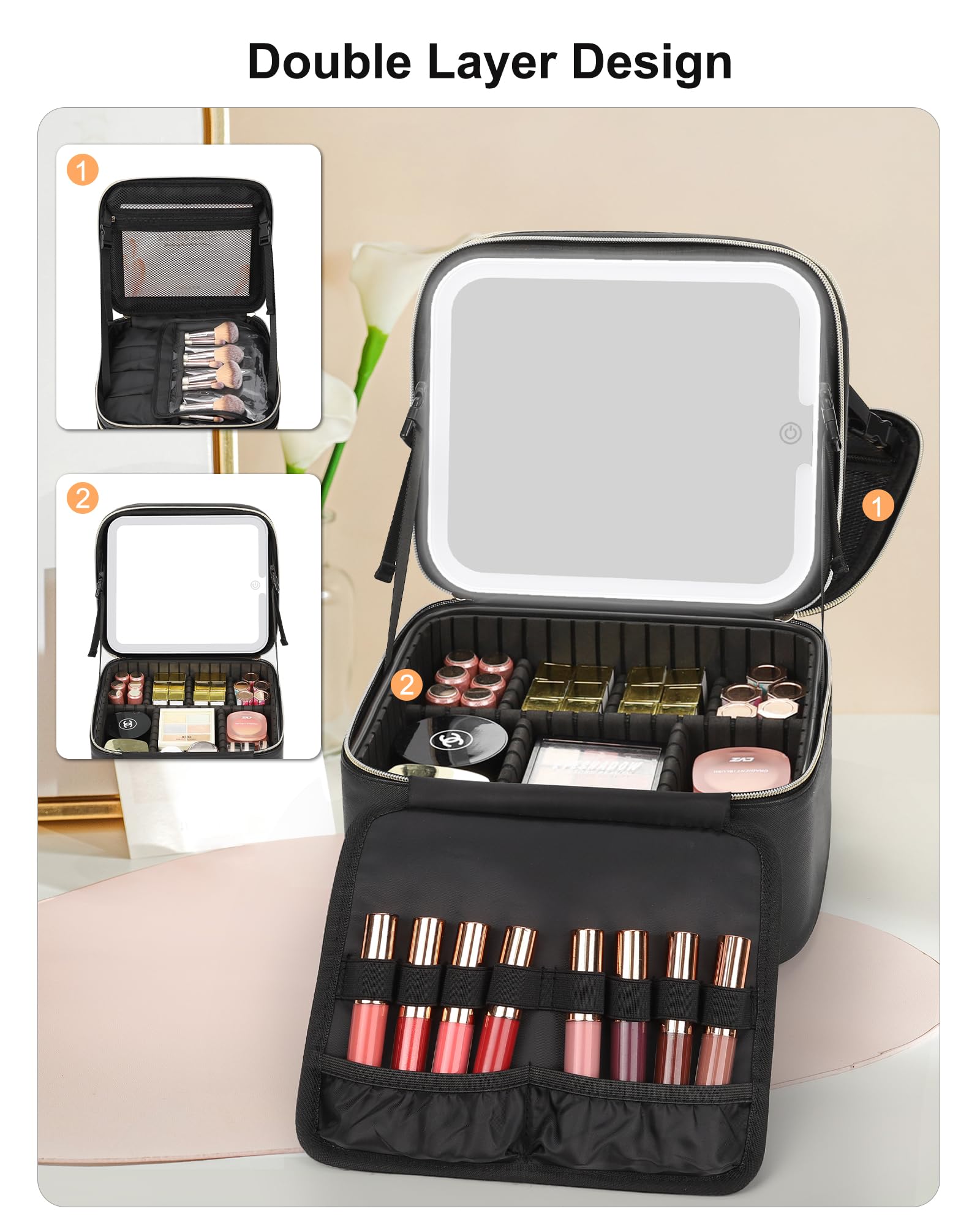 Relavel PU leather makeup bag exterior, durable and water-resistant protection.