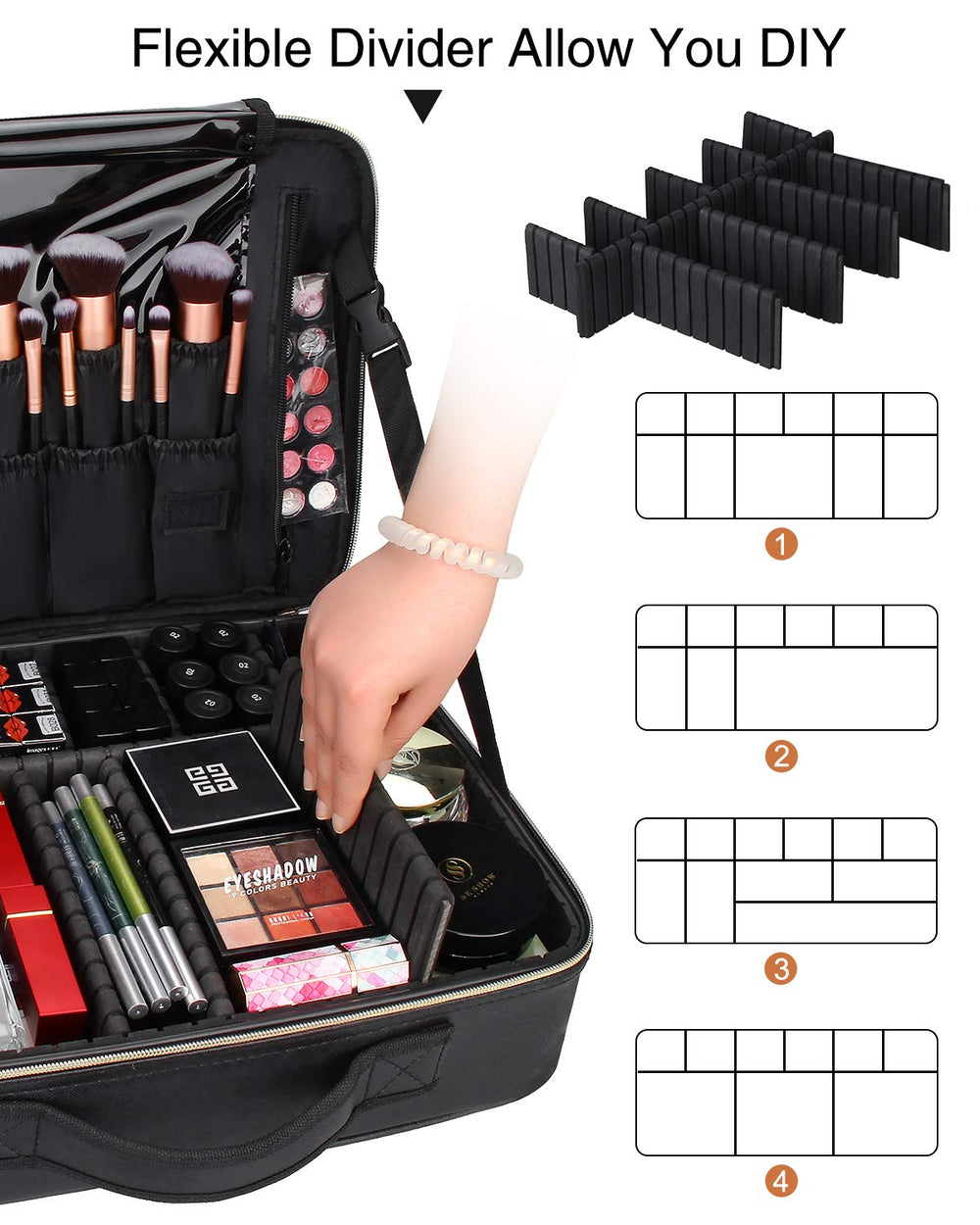 Relavel makeup case brush slots keep brushes secure during travel
