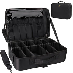 Relavel makeup case front view highlighting large capacity for pros or home use