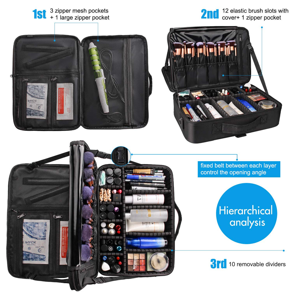 Relavel makeup case mesh pockets and compartments keep cosmetics organized