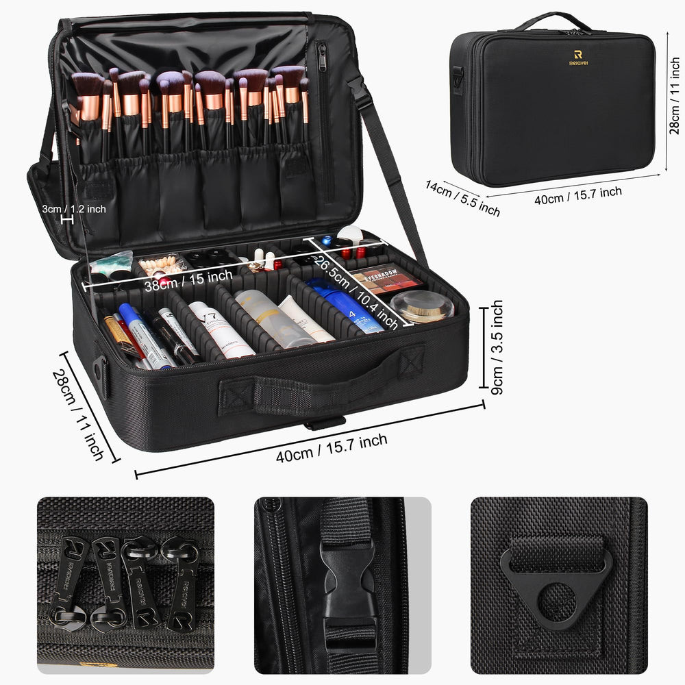 Relavel makeup case side strap travel view shows portable storage for on-the-go