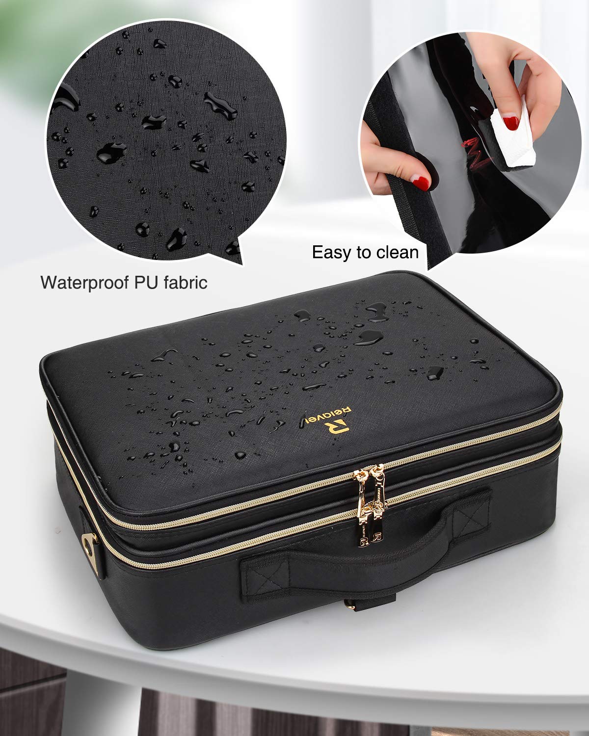 Relavel waterproof PU leather makeup case resists splashes on the go