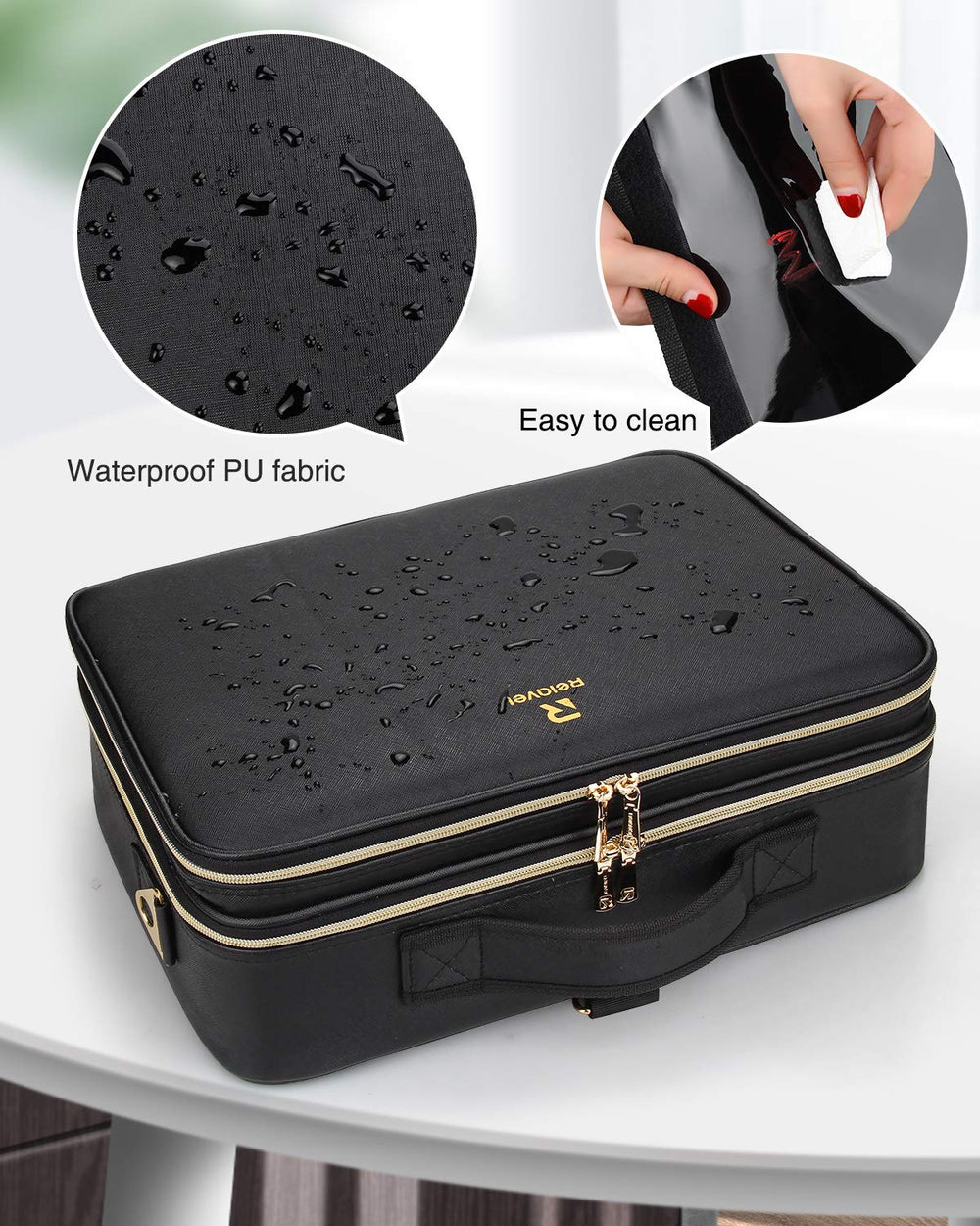Relavel waterproof PU leather makeup case resists splashes on the go