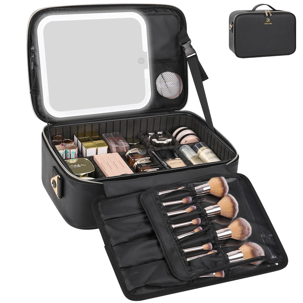 Relavel makeup train case LED mirror provides crisp lighting for makeup application