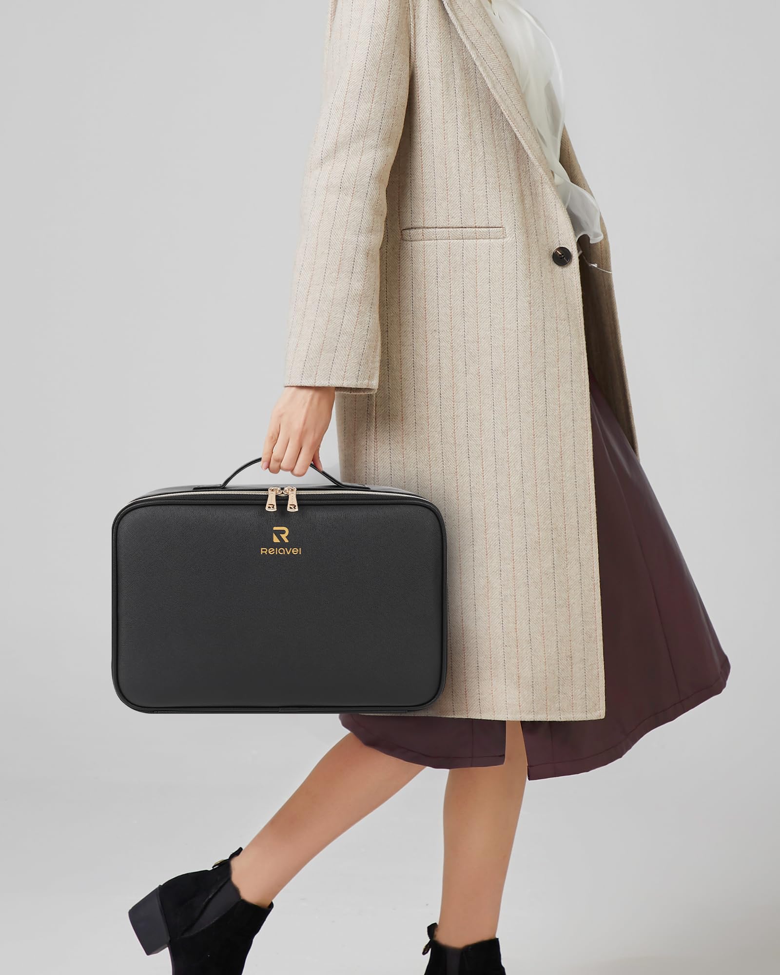 Relavel makeup train case waterproof PU leather protects contents during travel