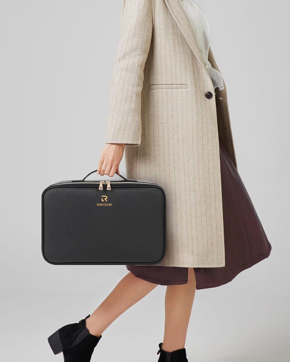 Relavel makeup train case waterproof PU leather protects contents during travel