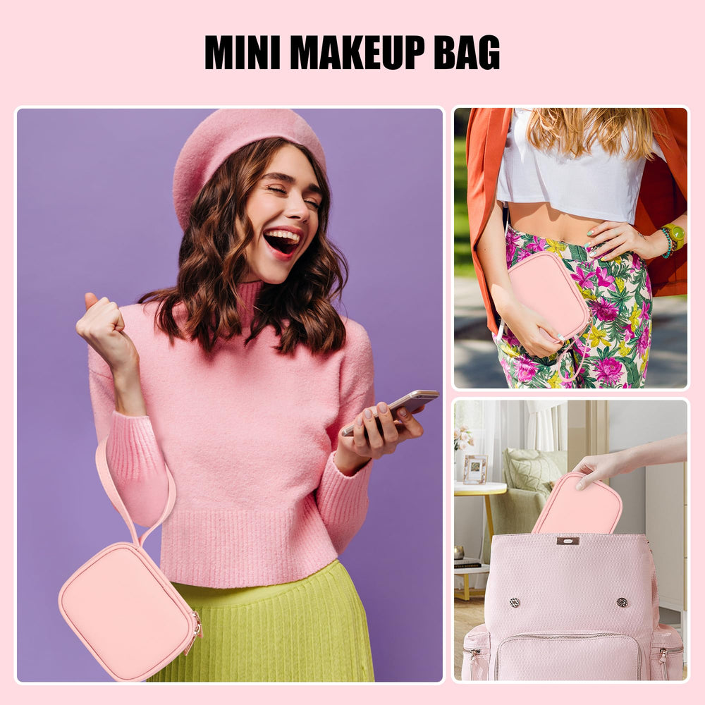Relavel mini makeup bag pink-finish blends style with practical storage during travel