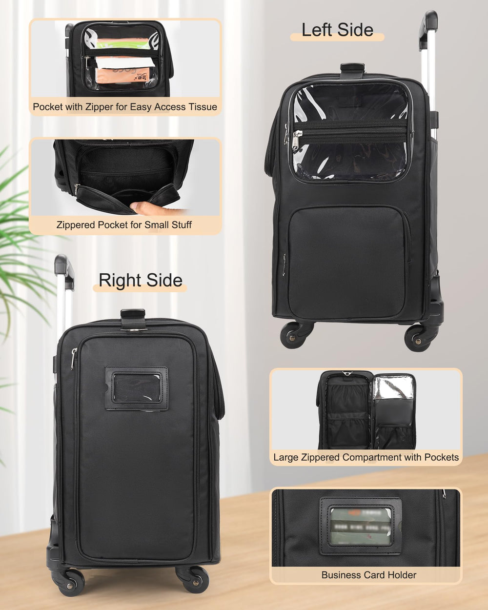 Relavel multi-compartment bag design keeps makeup and accessories organized.