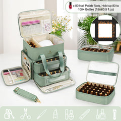Relavel Nail Polish Organizer removable bags demonstrate 80-slot capacity for 15ml bottles