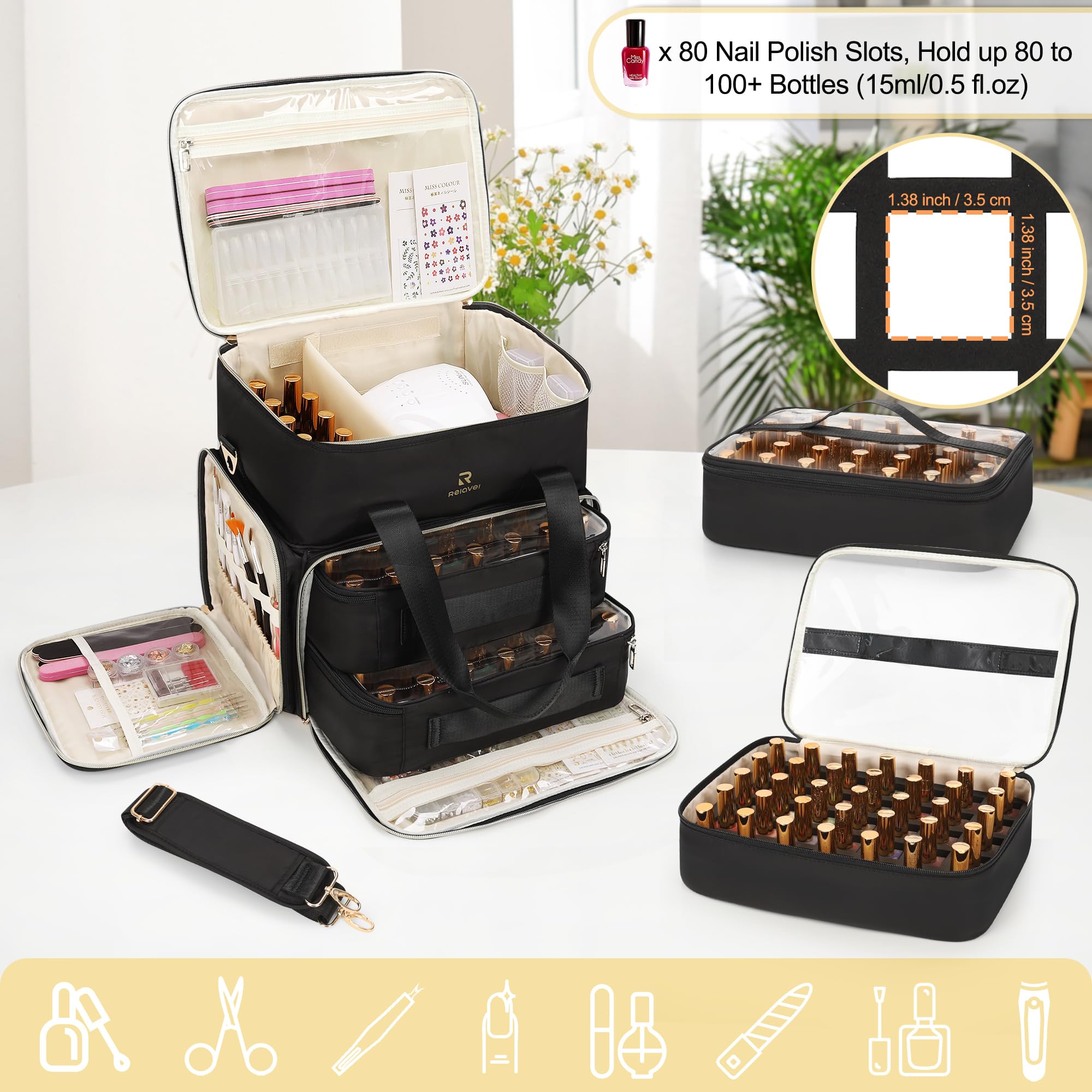 Relavel nail polish organizer removable bags for flexible layout