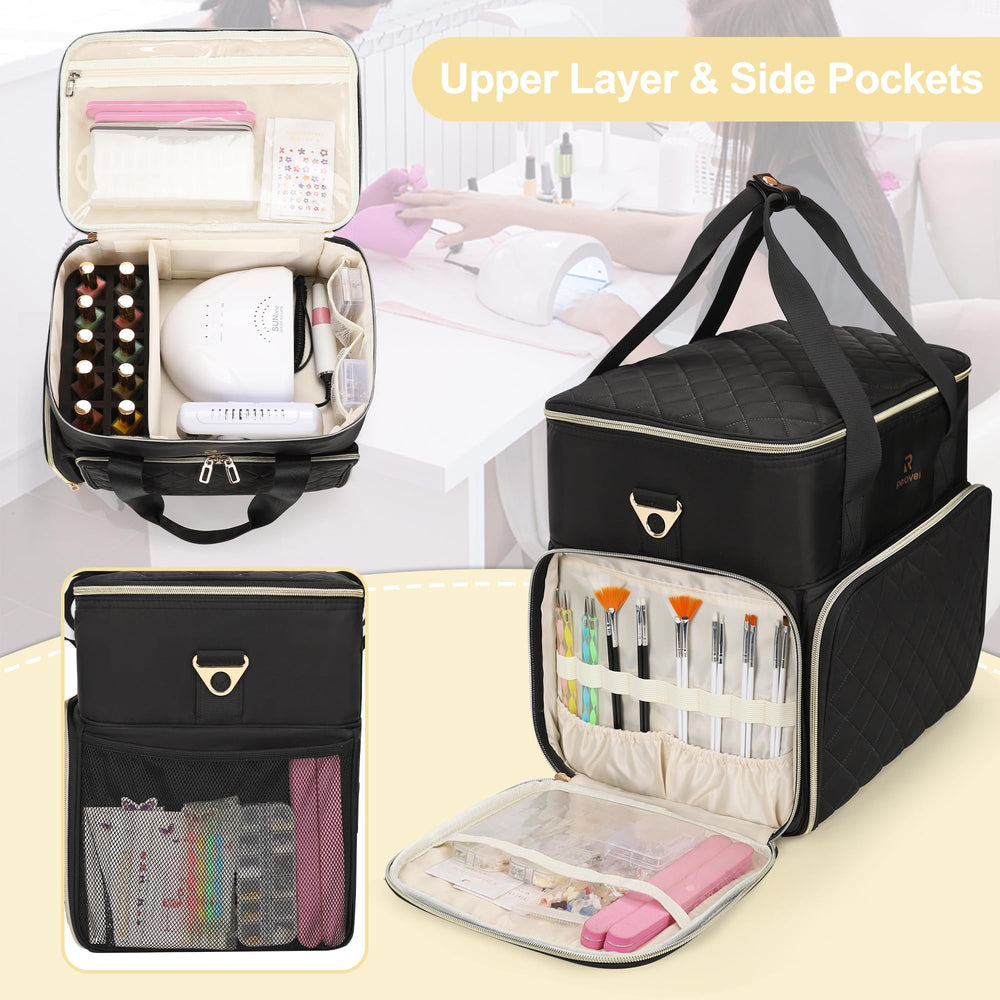 Relavel nail polish organizer side pocket for remover, gel, and brushes