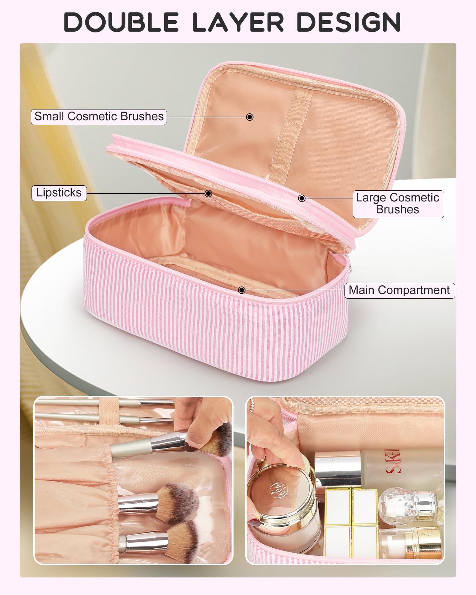Relavel pink strip brush-holder area demonstrates easy access on the go.