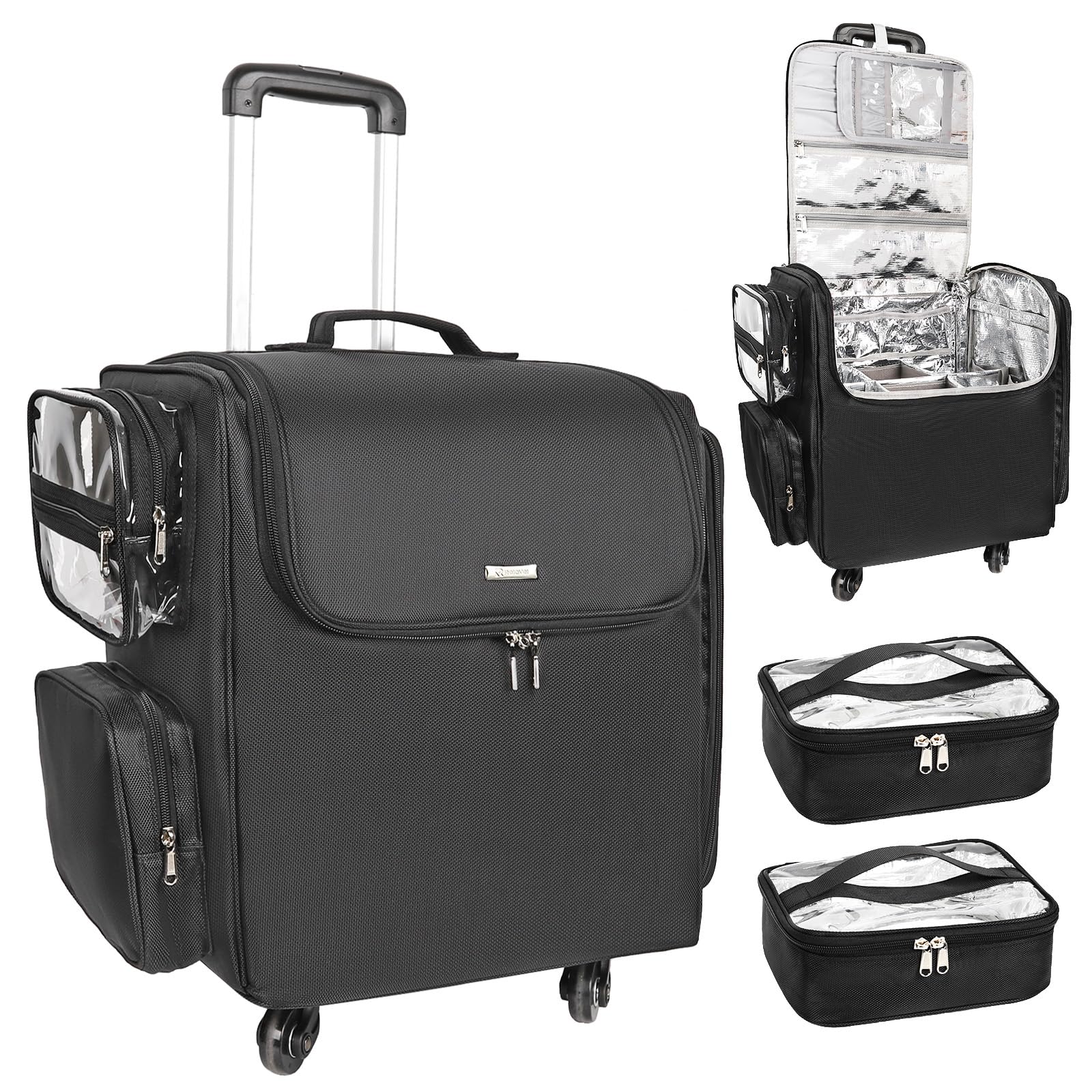 Relavel rolling makeup train case closed for secure on-the-go storage.