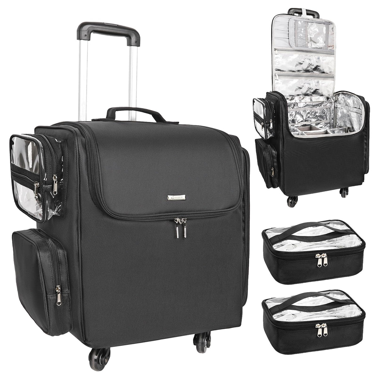 Relavel rolling makeup train case closed for secure on-the-go storage.