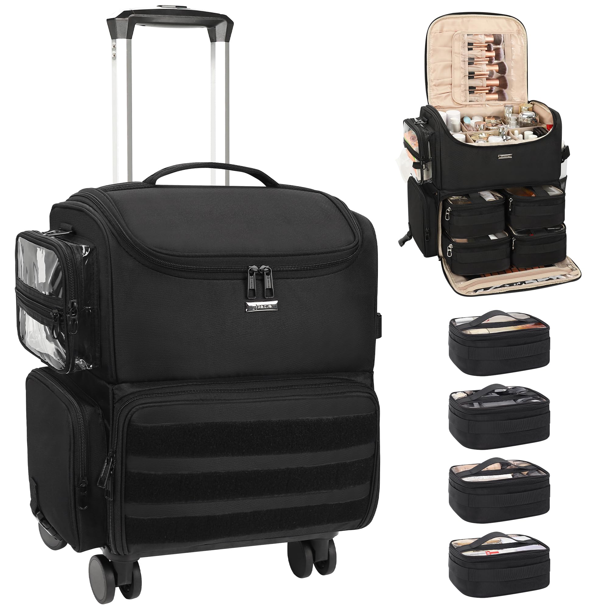 Relavel rolling makeup train case front view for on-site beauty storage.