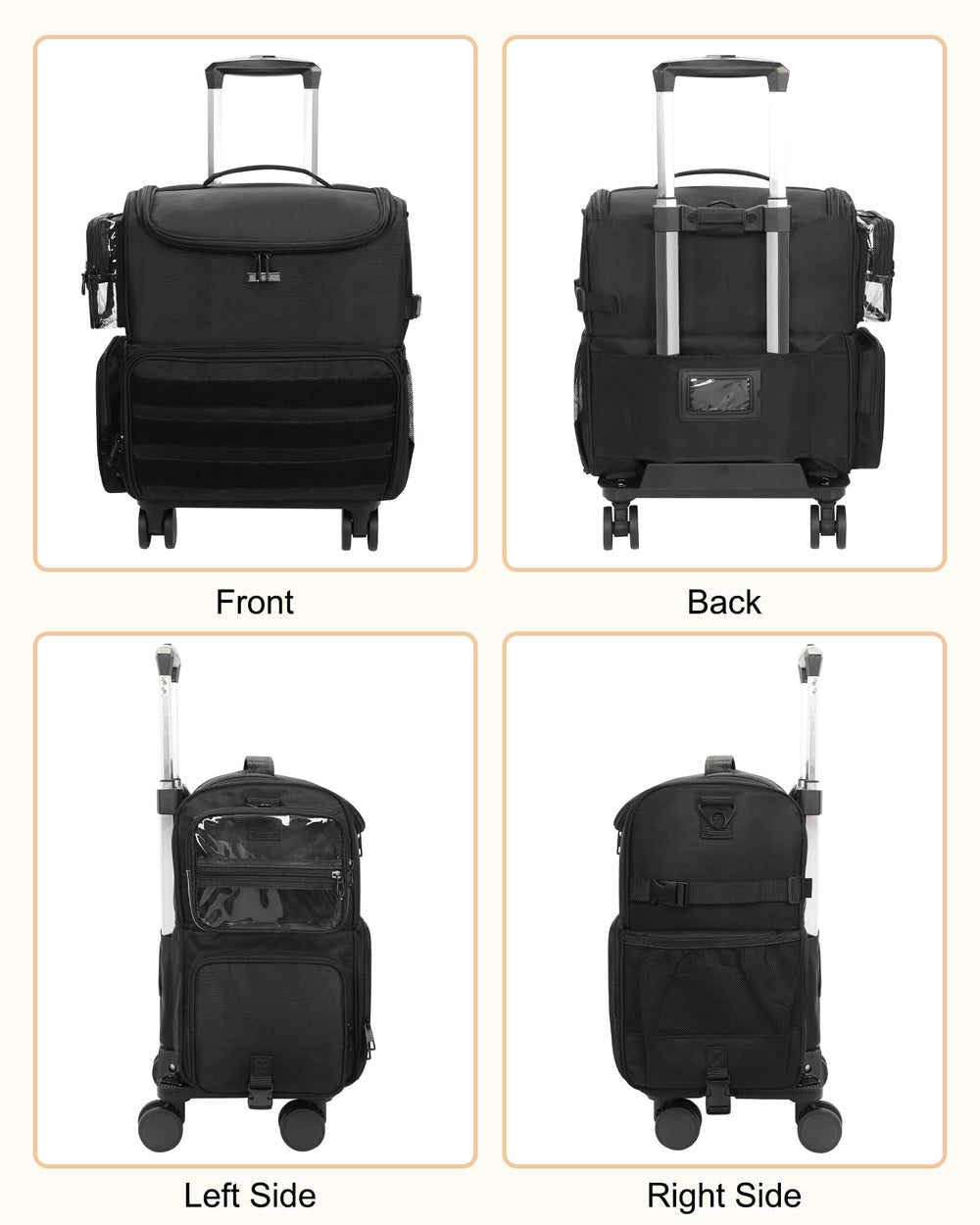 Relavel rolling makeup train case locking handle ensures secure transport.
