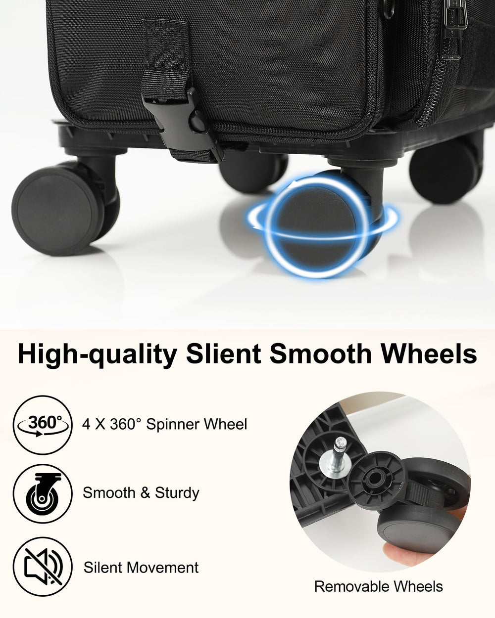 Relavel rolling makeup train case open top layer displays adjustable dividers.