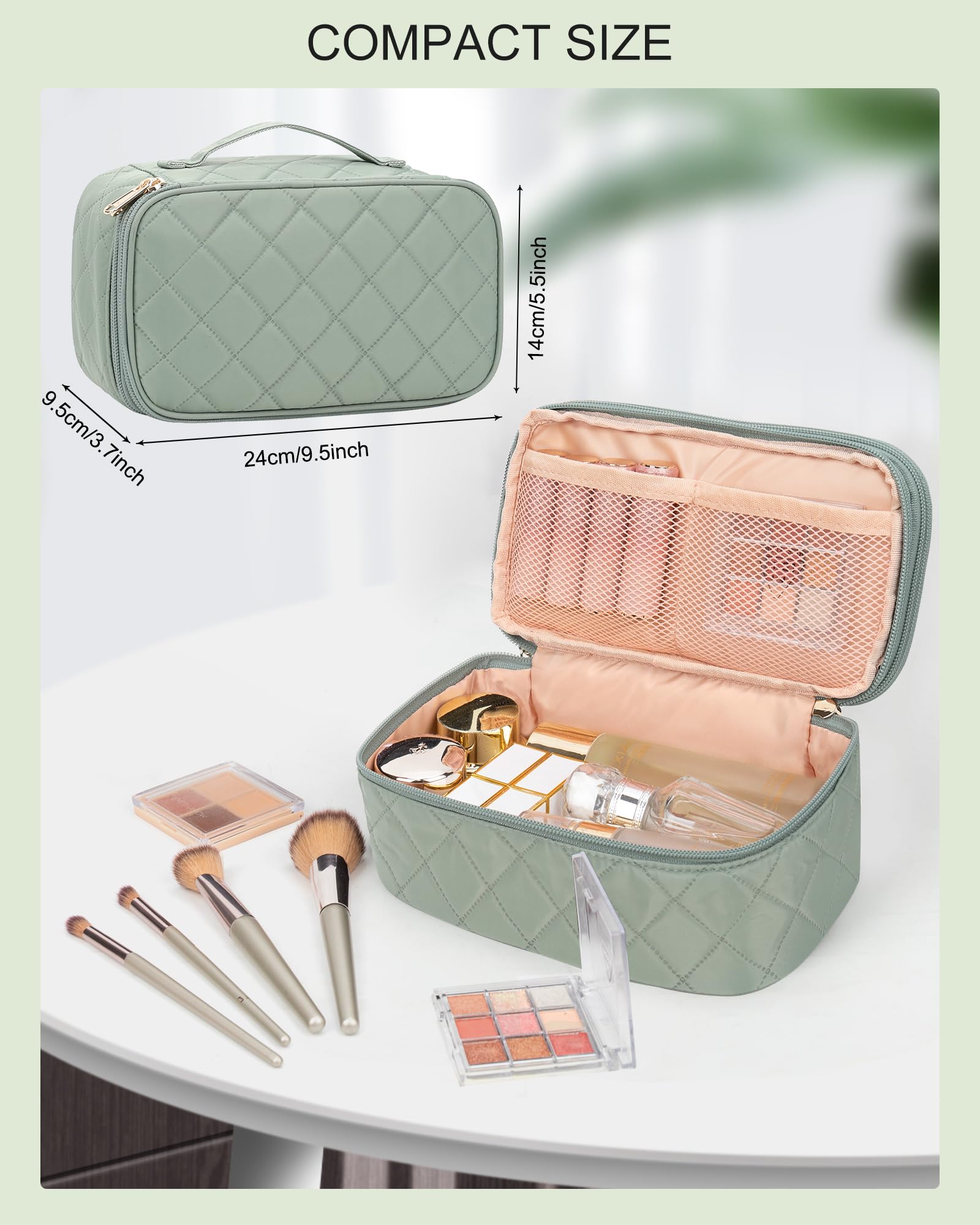 Relavel small makeup bag double-layer organization illustrates separated storage for cosmetics on the go