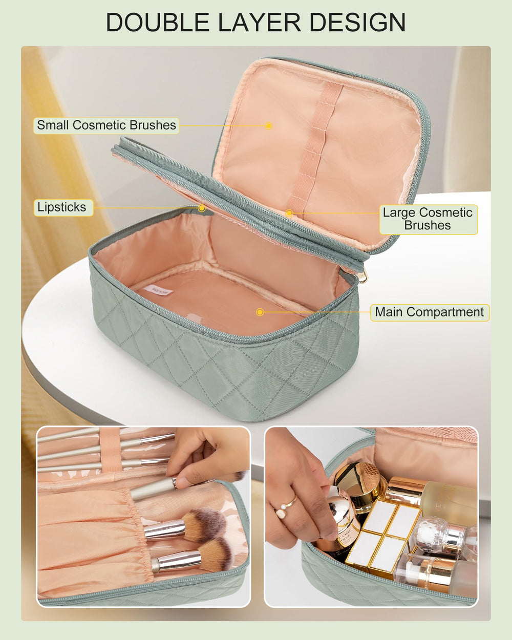 Relavel small makeup bag waterproof interior protects contents during travel or daily use