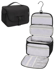 Relavel toiletry bag hanging hook shows space-saving bathroom setup for travel.