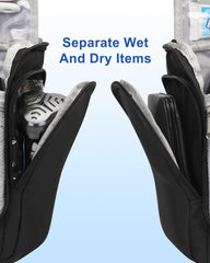 Relavel bag mesh pockets and elastic straps secure bottles upright for quick access.