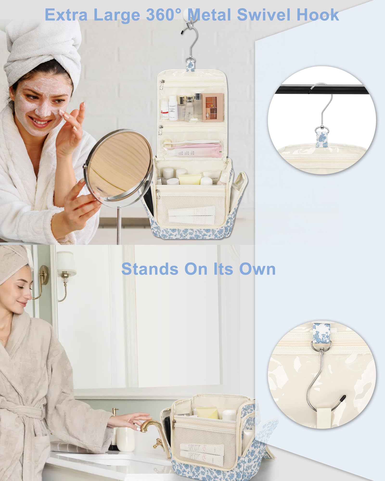 Relavel Hanging Toiletry Bag reinforced top handle for comfortable daily carry.