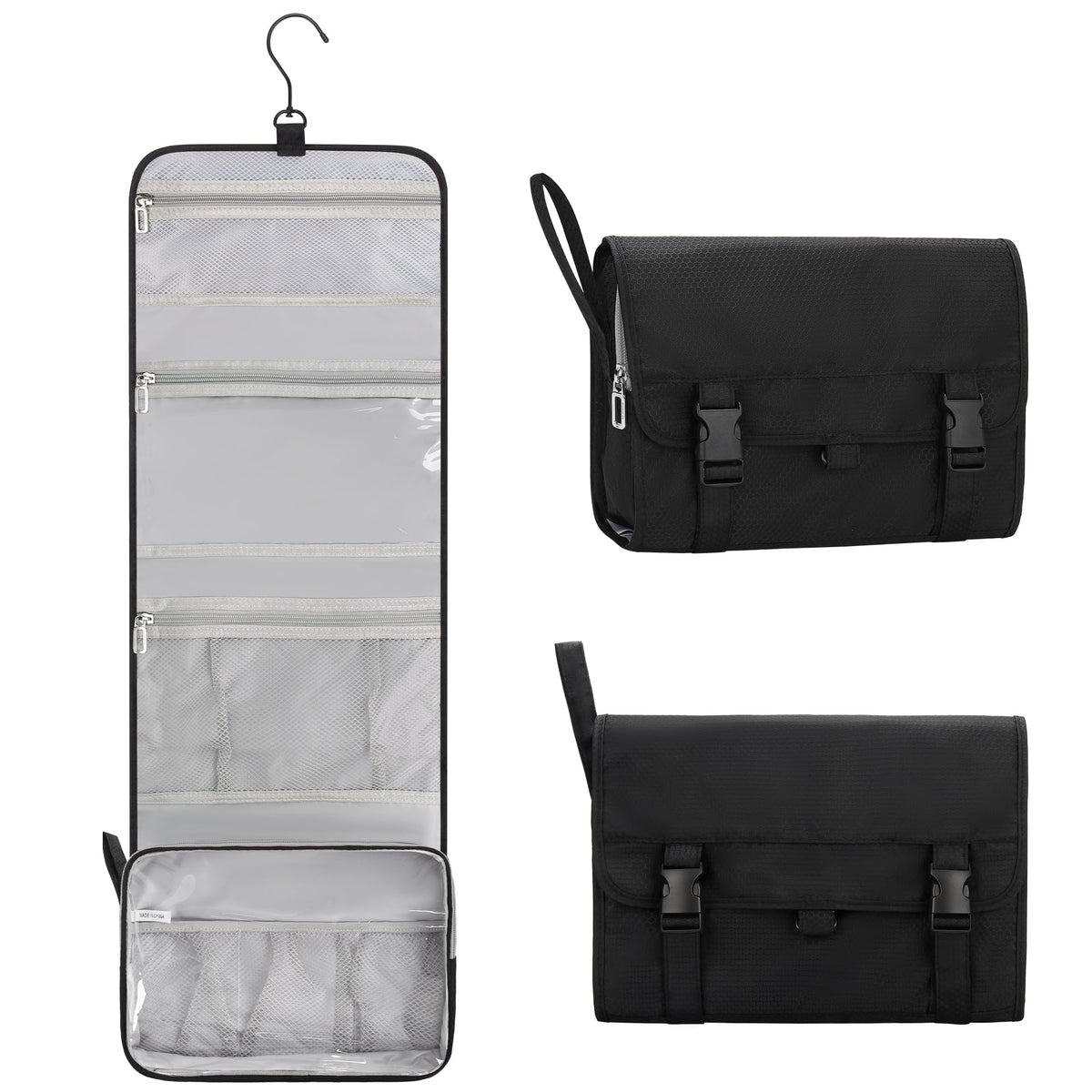 Relavel travel hanging toiletry bag folded compact for easy packing and portability.