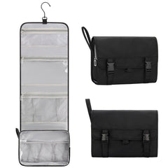 Relavel travel hanging toiletry bag folded compact for easy packing and portability.