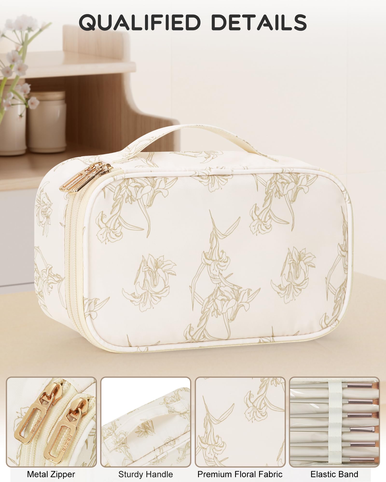 Relavel makeup bag reveals brush compartments for easy tool access.