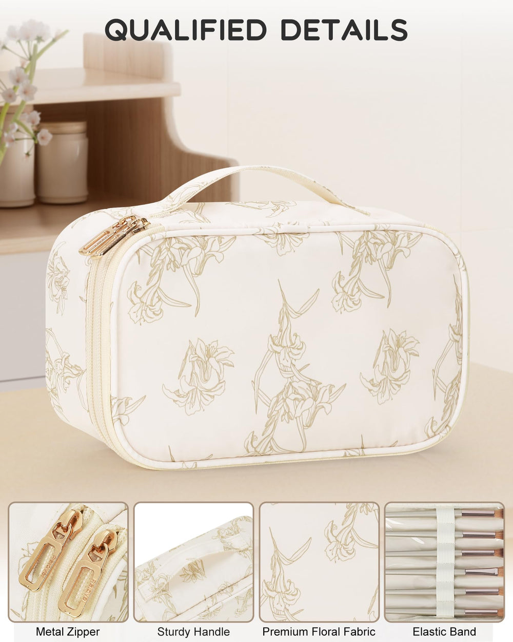 Relavel makeup bag reveals brush compartments for easy tool access.