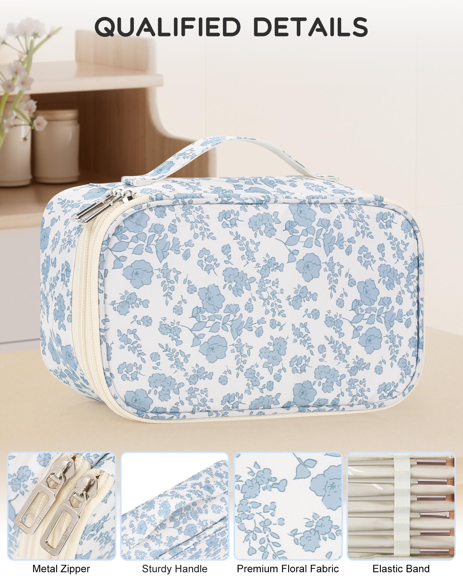 Relavel travel makeup bag elastic slots tidy daily cosmetics for quick routines