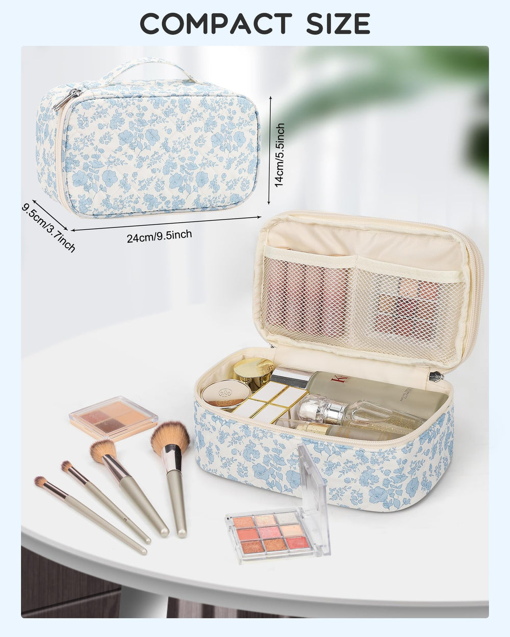 Relavel travel makeup bag mesh pockets store small items like liners and sponges