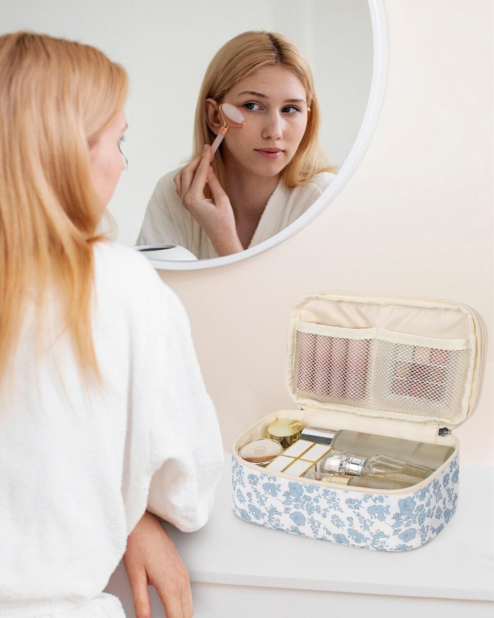 Relavel travel makeup bag lightweight portable design fits in purses and bags