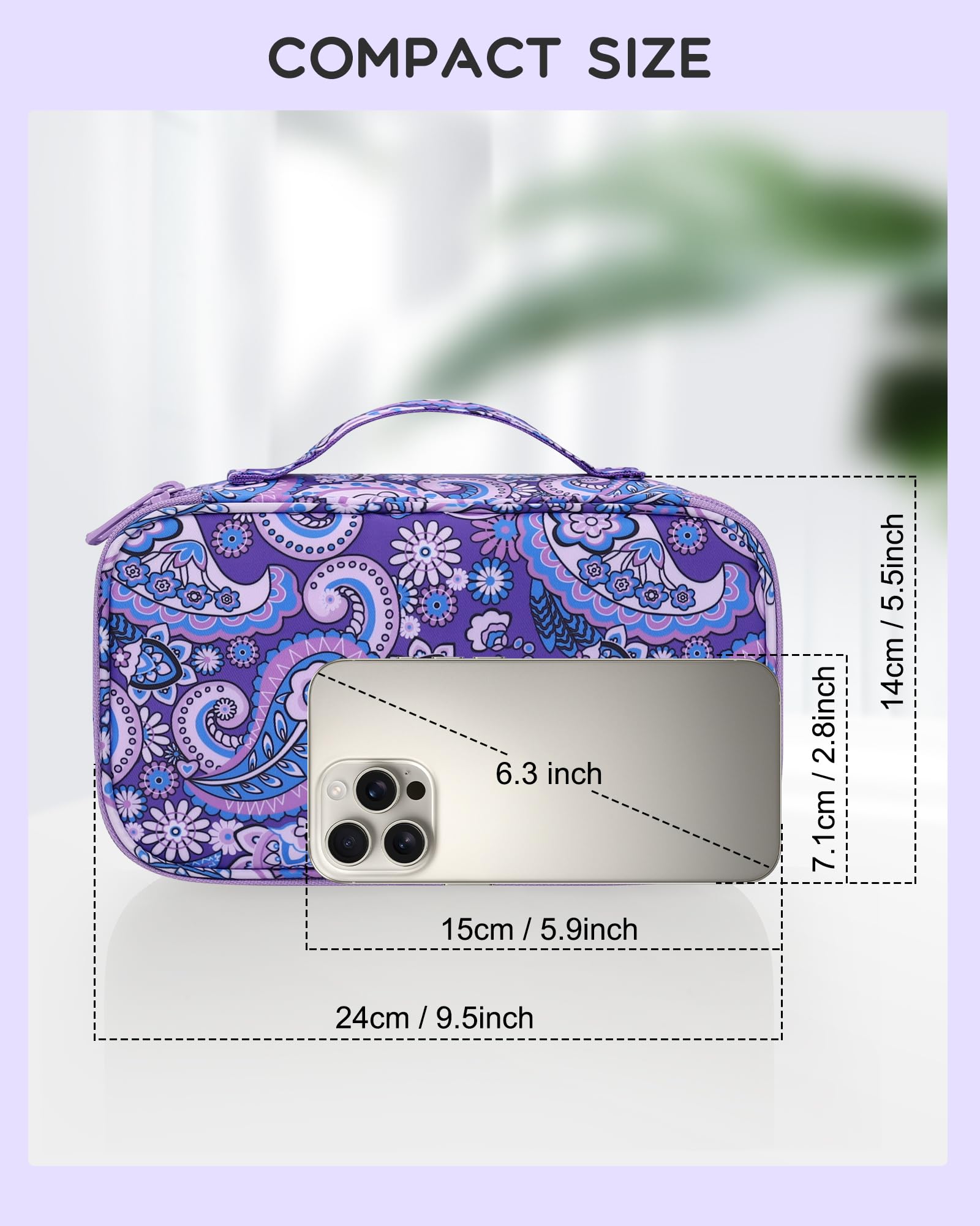 Relavel travel makeup bag opened to reveal double-layer compartments and brush slots.